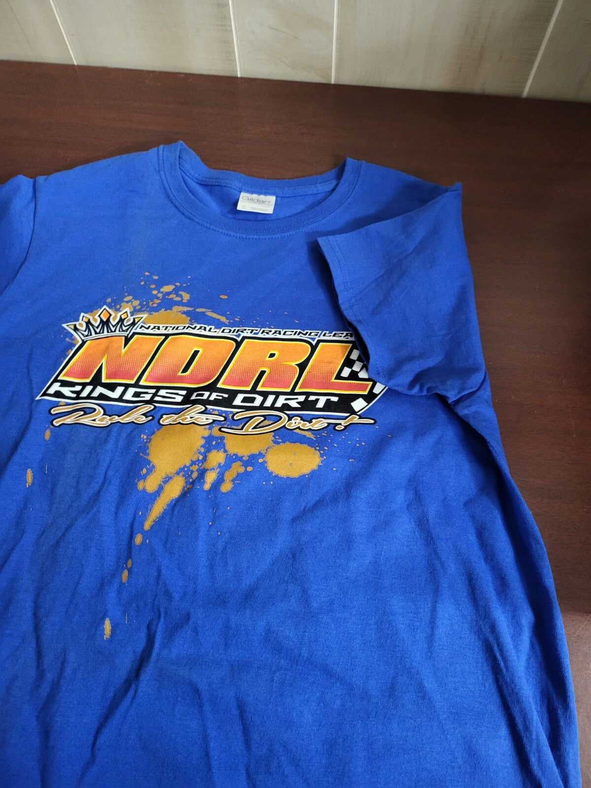 Ladies Racing T-Shirt NATIONAL DIRT RACING LEAGUE Blue MEDIUM Ch20"  L23 Gildan