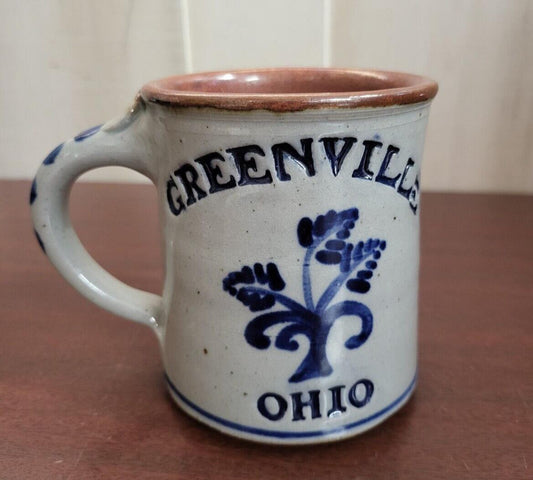 Greenville, OH Coffee Mug Cup 3.75W x 4.25"H Stoneware Gray Blue Brown