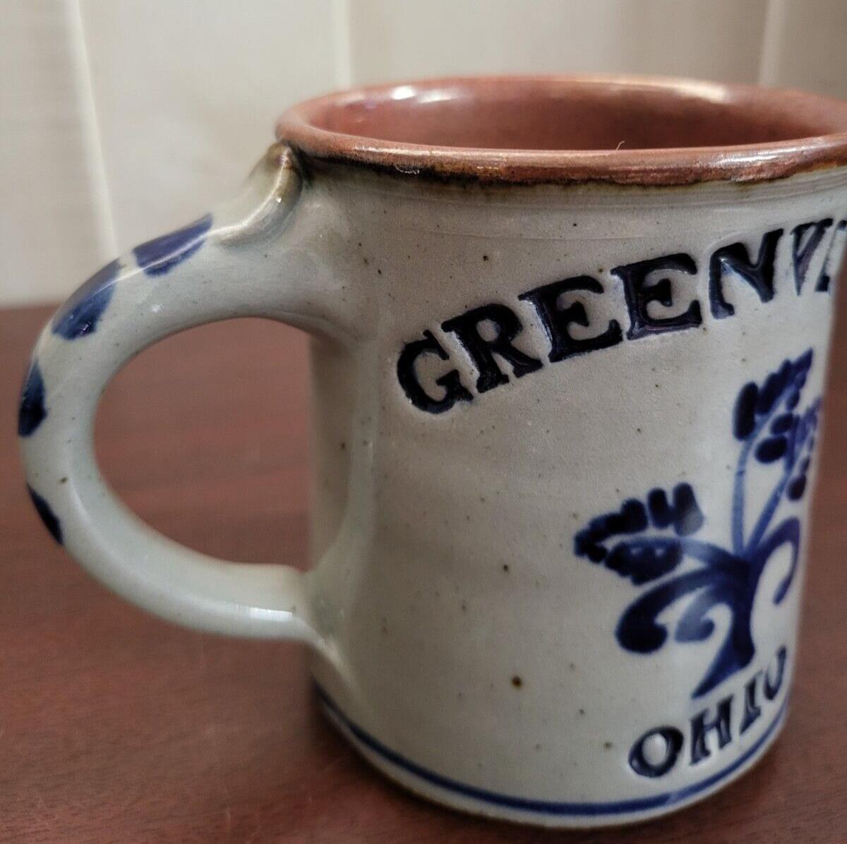 Greenville, OH Coffee Mug Cup 3.75W x 4.25"H Stoneware Gray Blue Brown