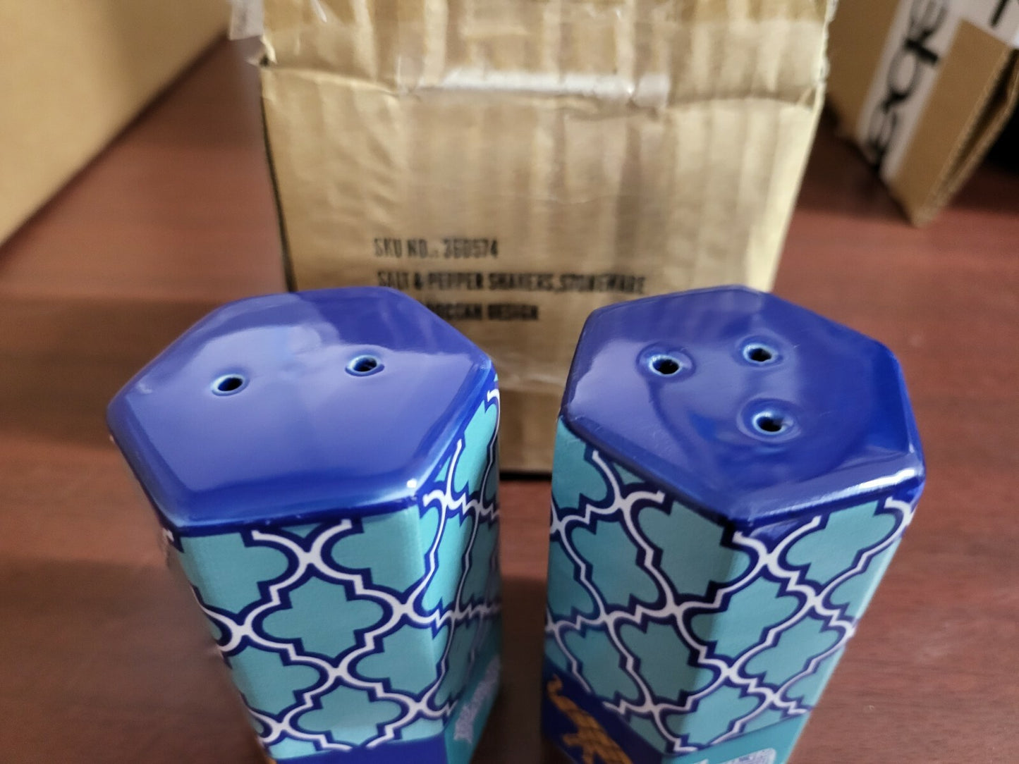 Salt & Pepper Shaker Set Stoneware Wild Animal Moroccan Design 3.25 x 1.75" NIOB