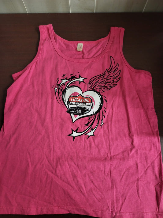 Ladies Tank Top LUCAS OIL LATE MODEL DIRT SERIES Pink LARGE Ch 21"  L23"  Anvil
