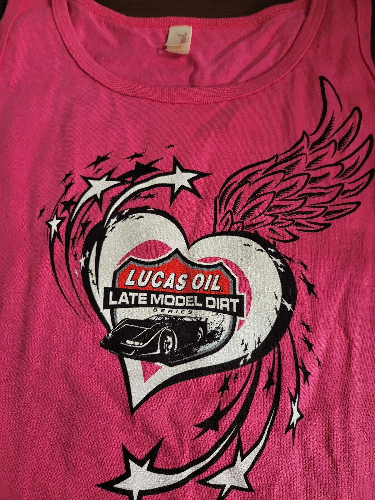 Ladies Tank Top LUCAS OIL LATE MODEL DIRT SERIES Pink LARGE Ch 21"  L23"  Anvil