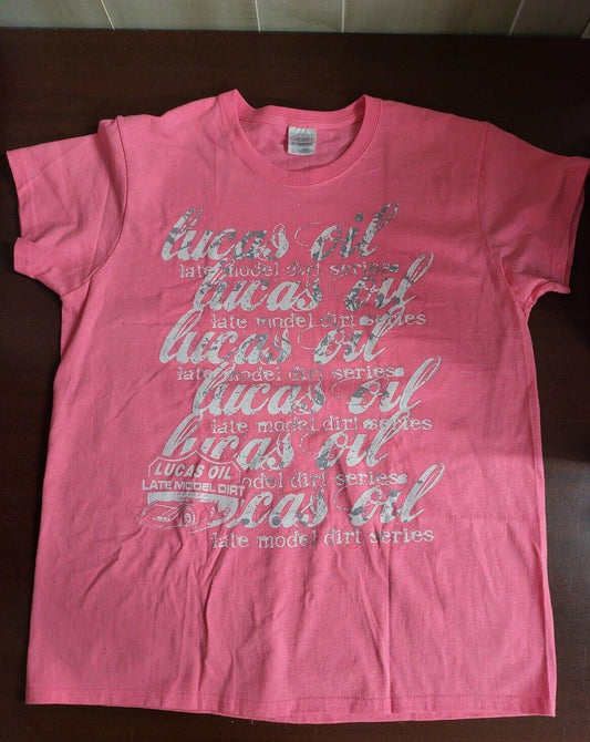 Ladies Racing  T-Shirt LUCAS OIL LATE MODEL DIRT SERIES Pink LARGE Ch 21"  L25"