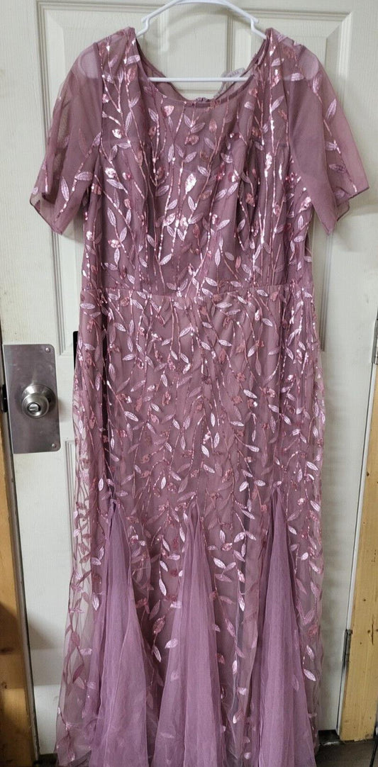 Dress Dusty Pink Lace Overlay Sequin size 22 Floor Length sh 19" ch 22" w 20" L