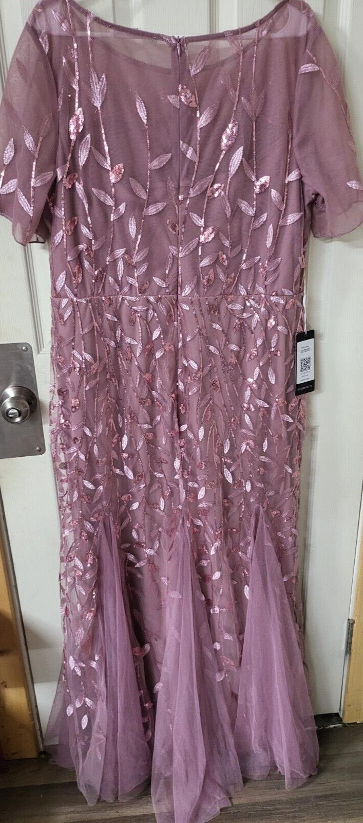 Dress Dusty Pink Lace Overlay Sequin size 22 Floor Length sh 19" ch 22" w 20" L