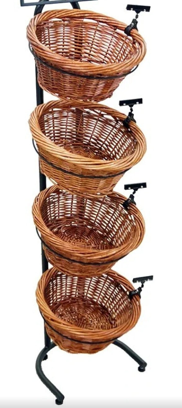 4 Tier Wicker Willow Basket Display Stand Commercial Grade Freestanding 52"