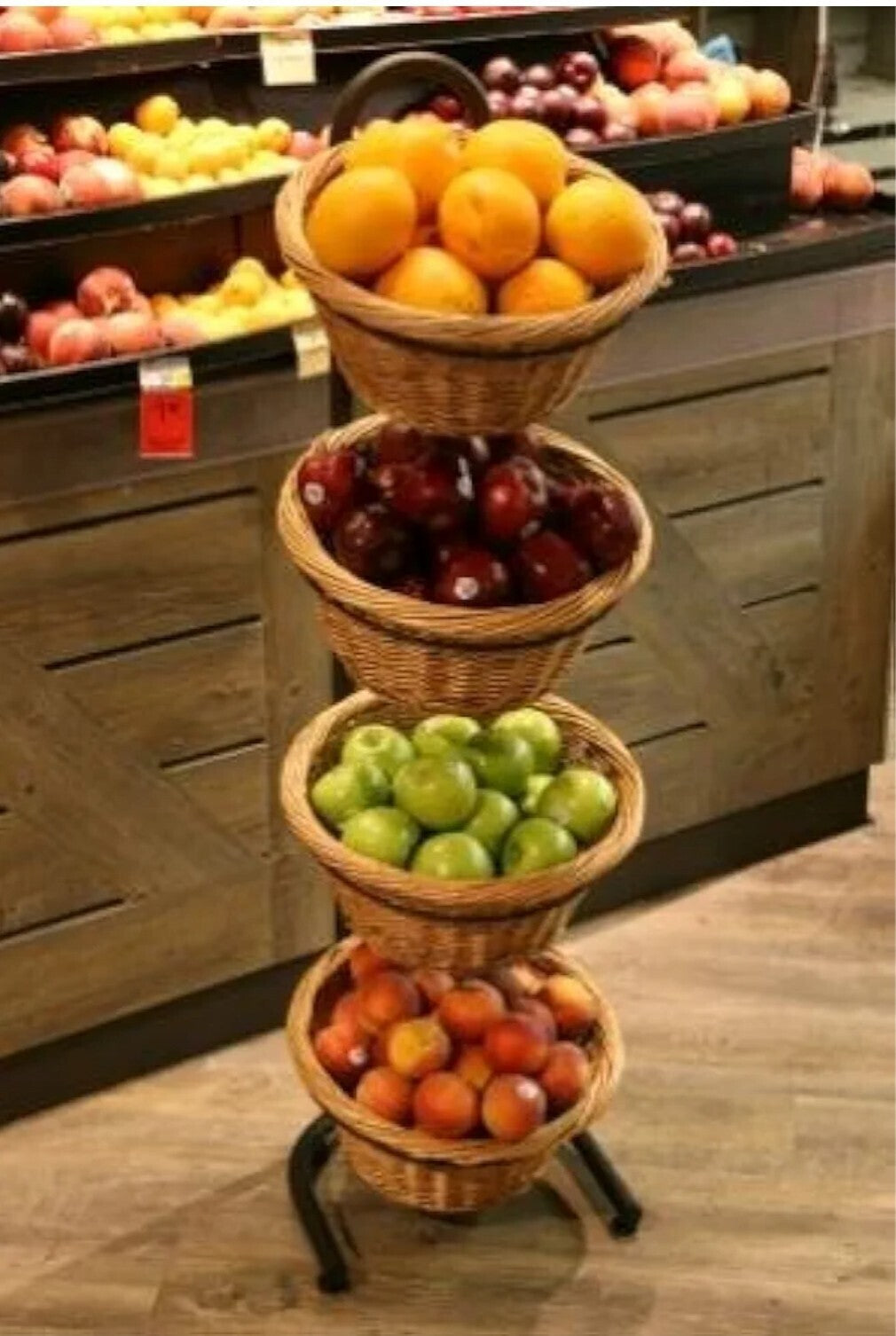 4 Tier Wicker Willow Basket Display Stand Commercial Grade Freestanding 52"