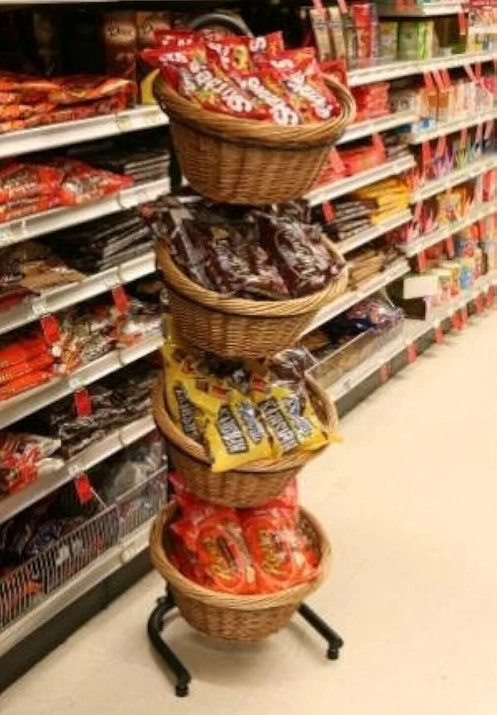 4 Tier Wicker Willow Basket Display Stand Commercial Grade Freestanding 52"