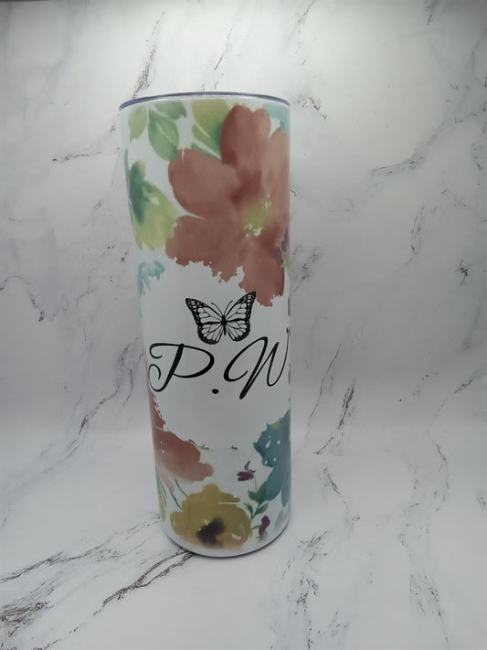 20oz Tumbler With Flowers And Butterfly