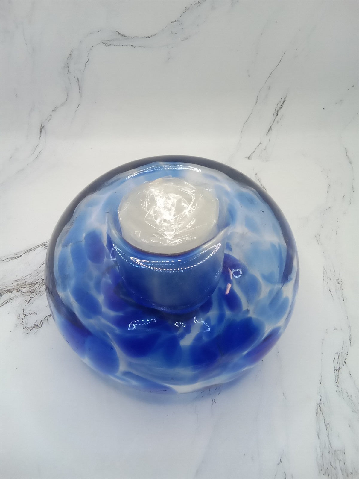 Hand Blown Cobalt Blue Clear Art Glass Tealight Votive Candle Holder