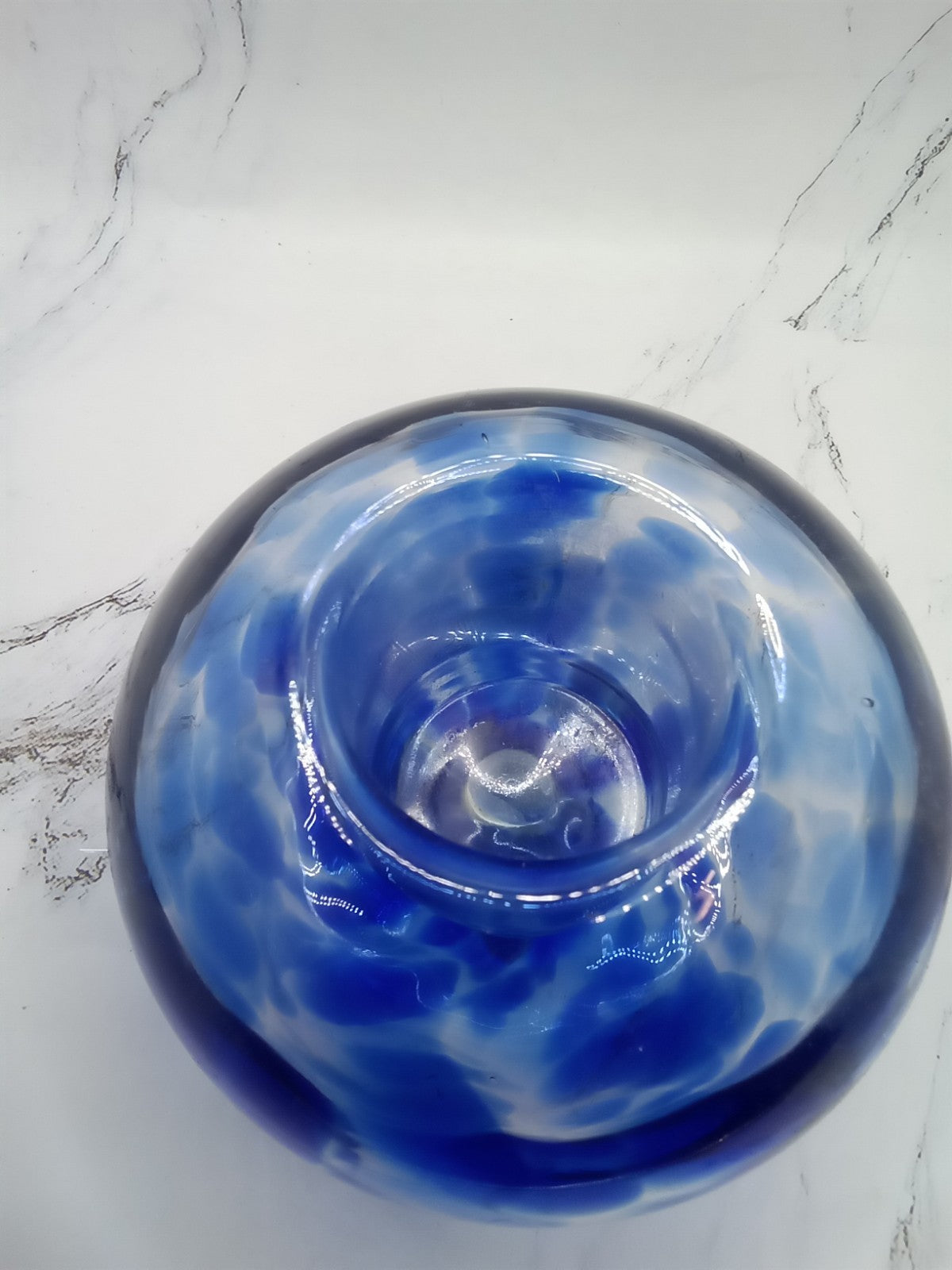 Hand Blown Cobalt Blue Clear Art Glass Tealight Votive Candle Holder