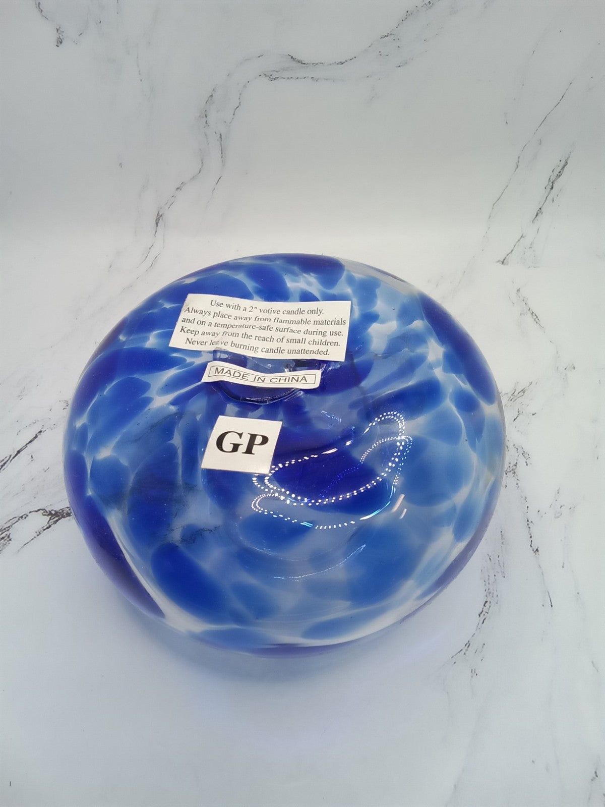 Hand Blown Cobalt Blue Clear Art Glass Tealight Votive Candle Holder