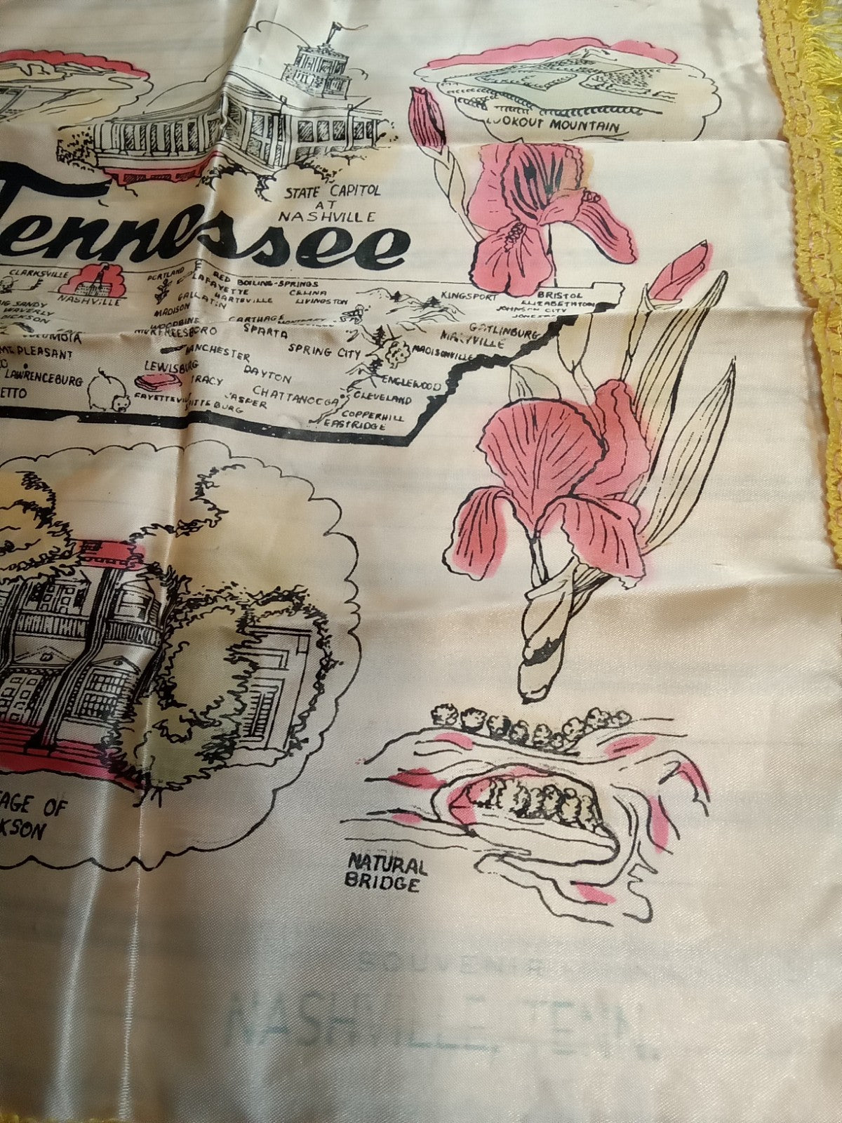 Vintage Satin Pillow Cover – Souvenir of Tennessee