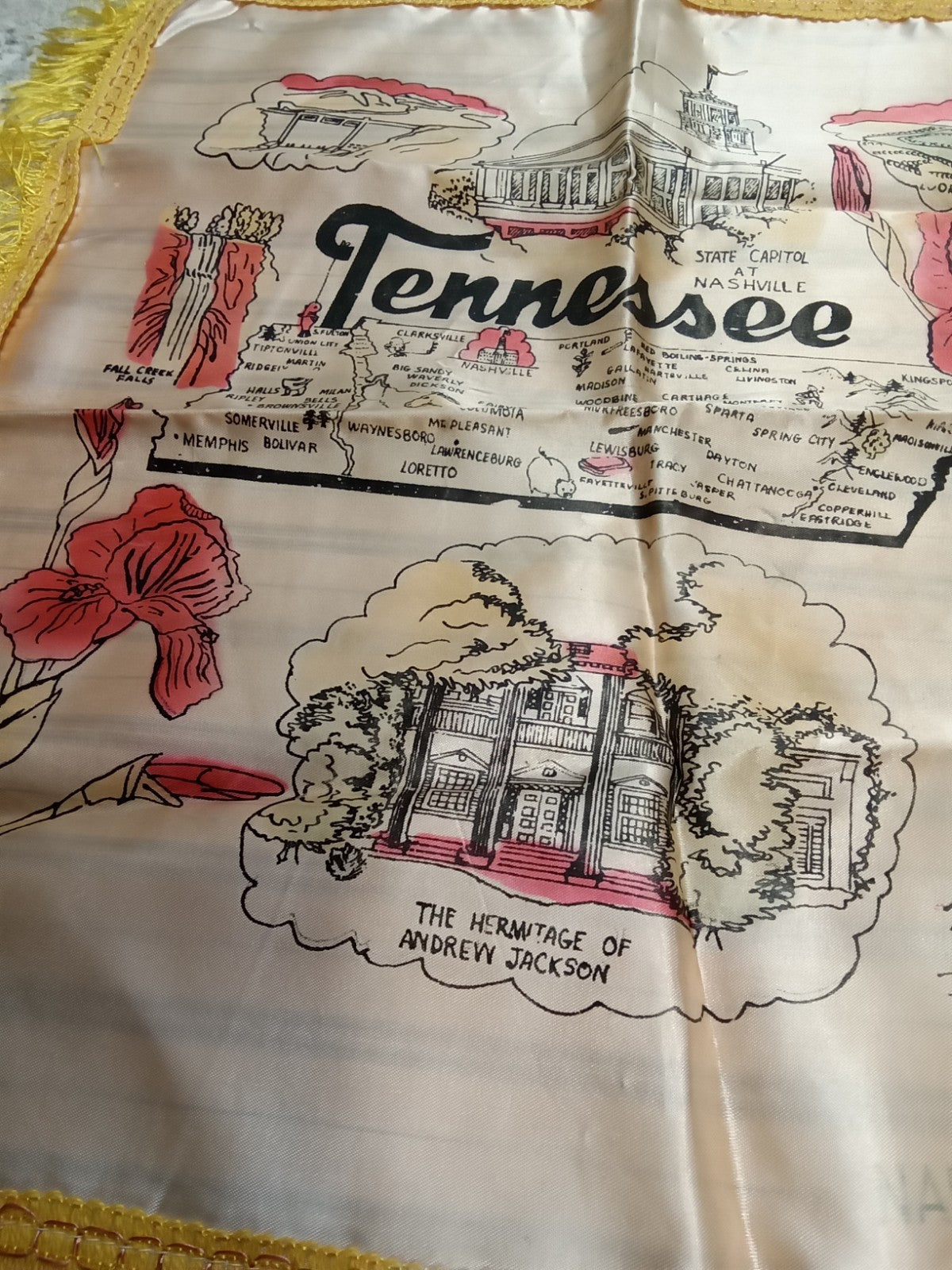 Vintage Satin Pillow Cover – Souvenir of Tennessee