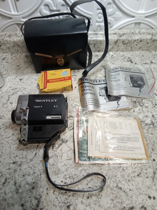 Vintage Bentley Super 8 B-3 Movie Camera Untested With Manual And Original Paper