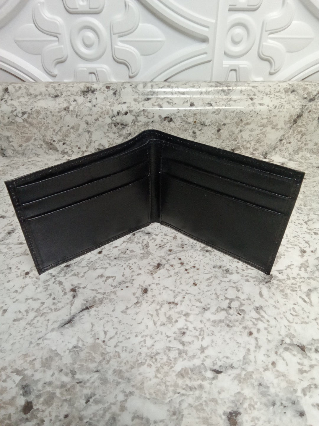 Simple Genuine Leather Plain Black Mens Wallet