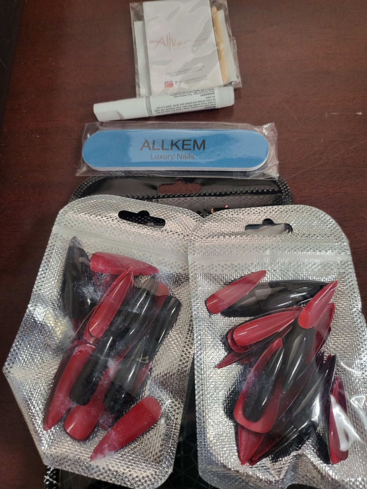 AllKem Luxury Nails Black top RED Bottom  Extra Long Stiletto Press On Nails
