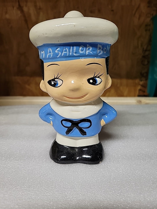 Vintage SAILOR Coin Piggy Bank "I Am A Sailor Boy" Ceramic Figurine  Rune Naito